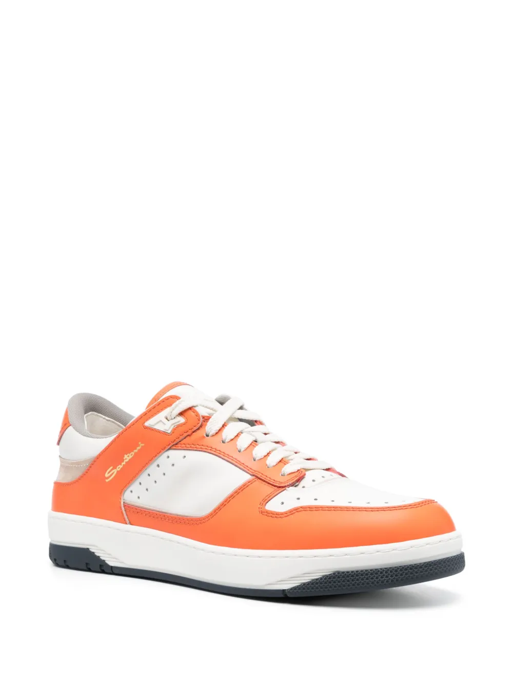 Shop Santoni Goran Panelled Leather Sneakers In Orange