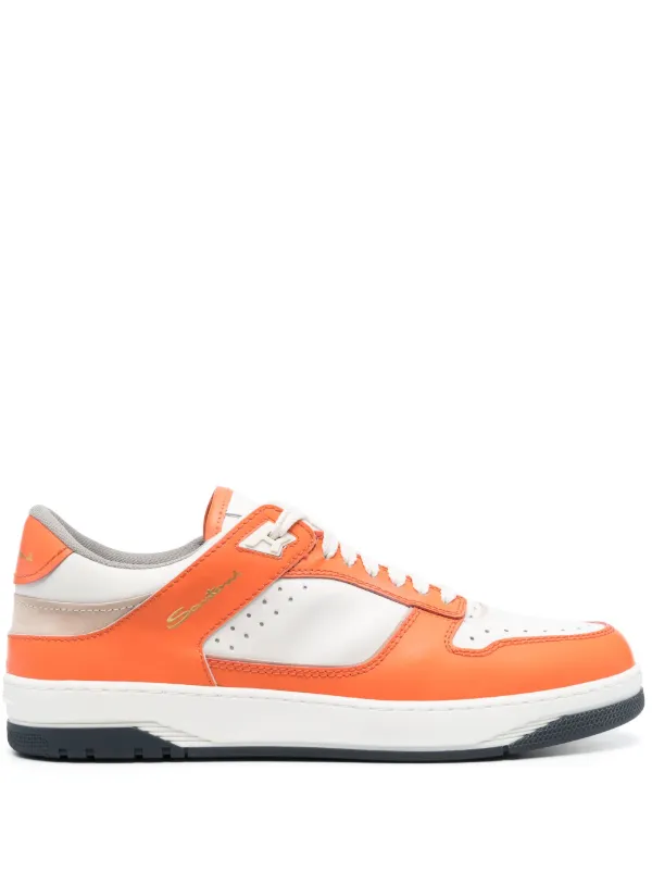 Santoni Goran Panelled Leather Sneakers Orange FARFETCH CA