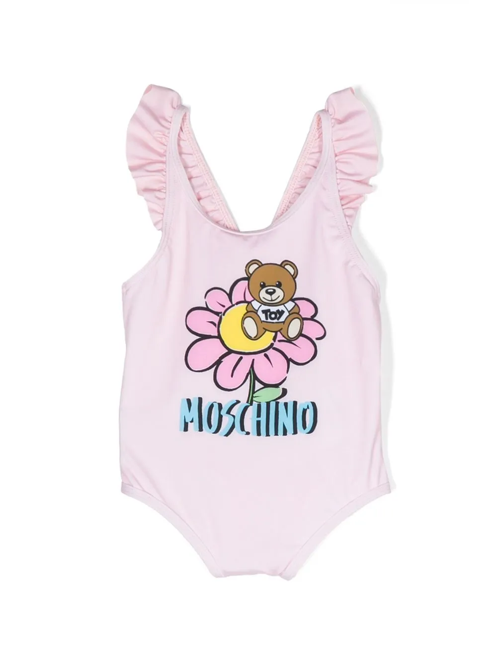 

Moschino Kids Teddy Bear ruffle-trim one-piece - Pink