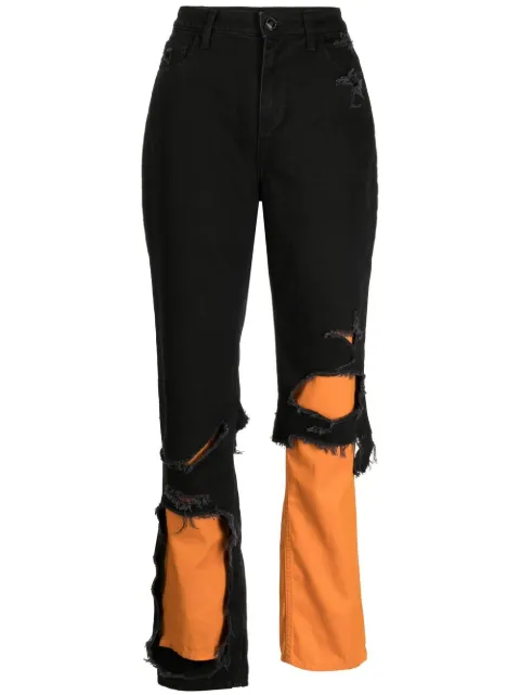 Raf Simons jeans rectos con efecto envejecido