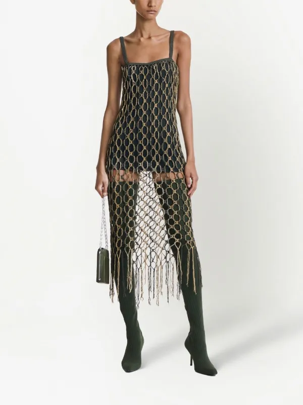 Dion Lee Crochet-net Layered Midi Dress - Green