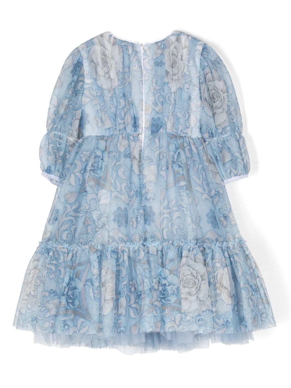 Shop Monnalisa Catherine Floral Print Tulle Dress In Blue
