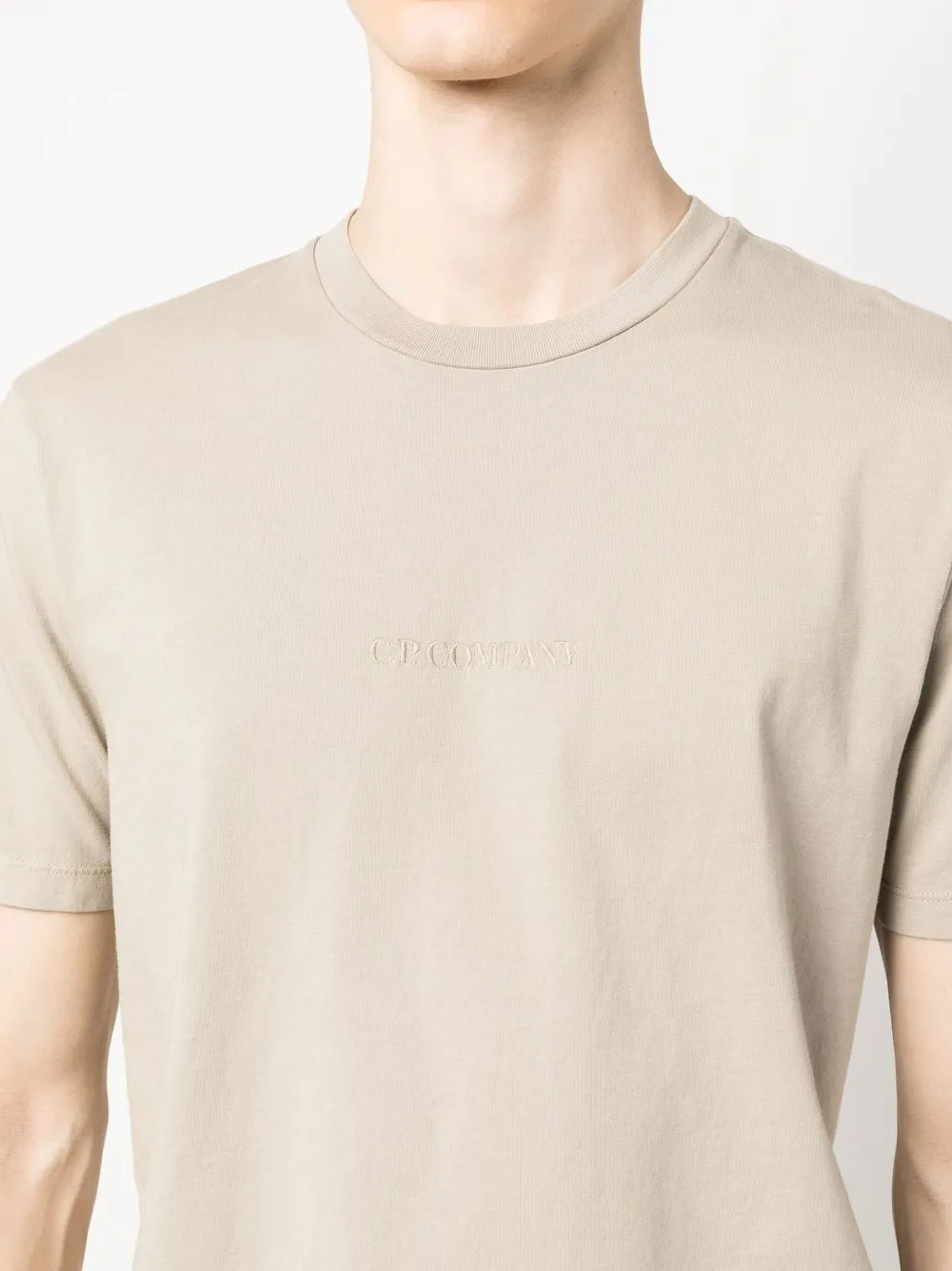 C.p. Company Embroidered-logo T-shirt In Neutrals