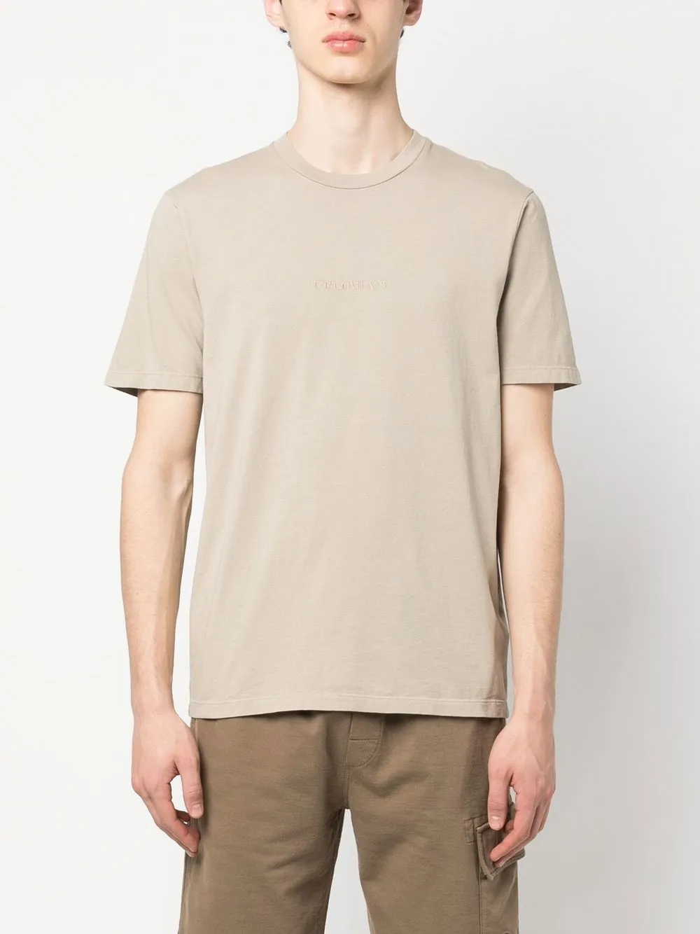 C.p. Company Embroidered-logo T-shirt In Neutrals