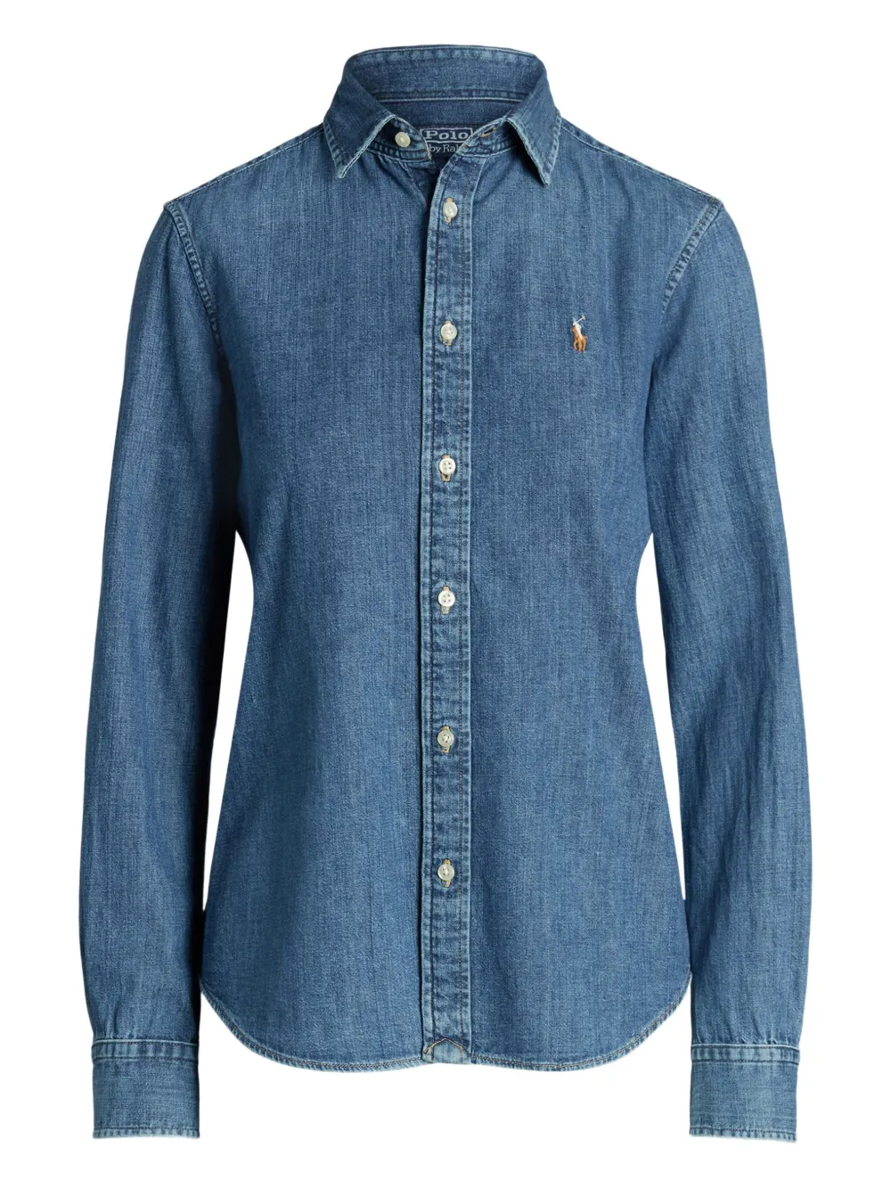 embroidered-logo denim shirt