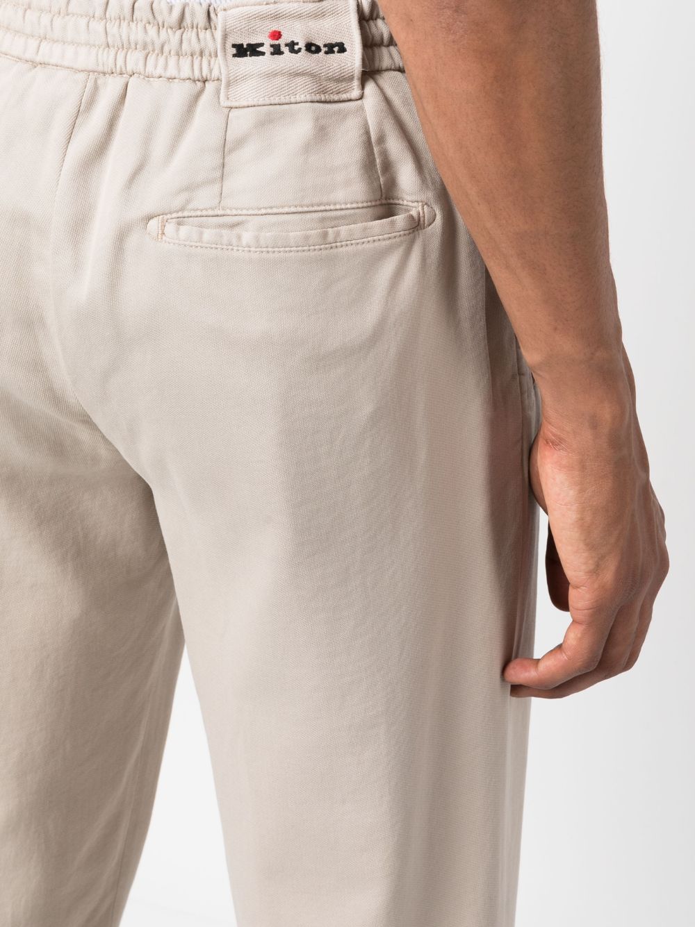 Shop Kiton Logo-patch Straight-leg Trousers In Neutrals