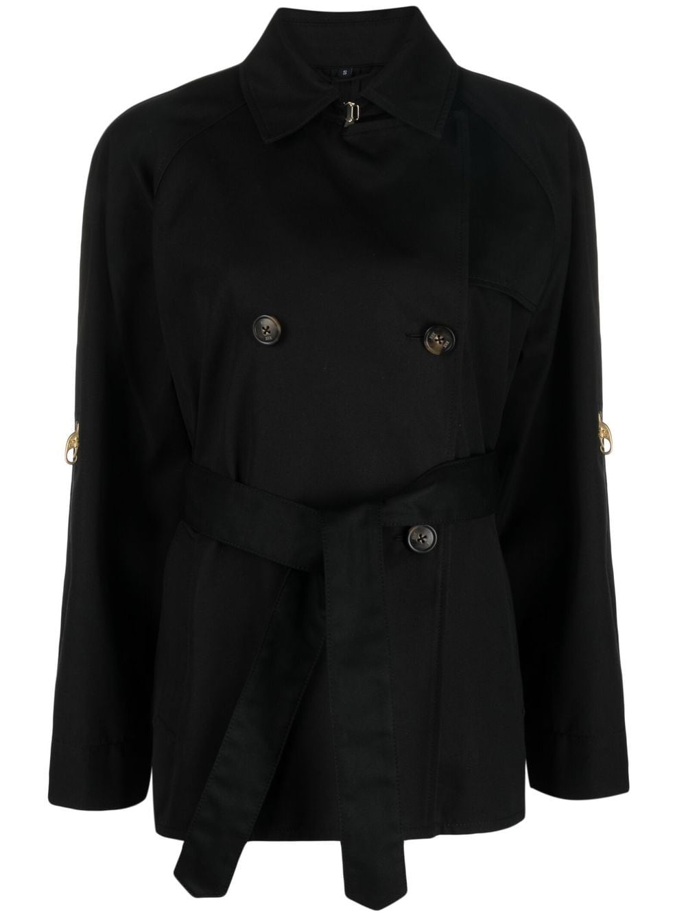Fay Double-breasted Short Trench Coat In Schwarz