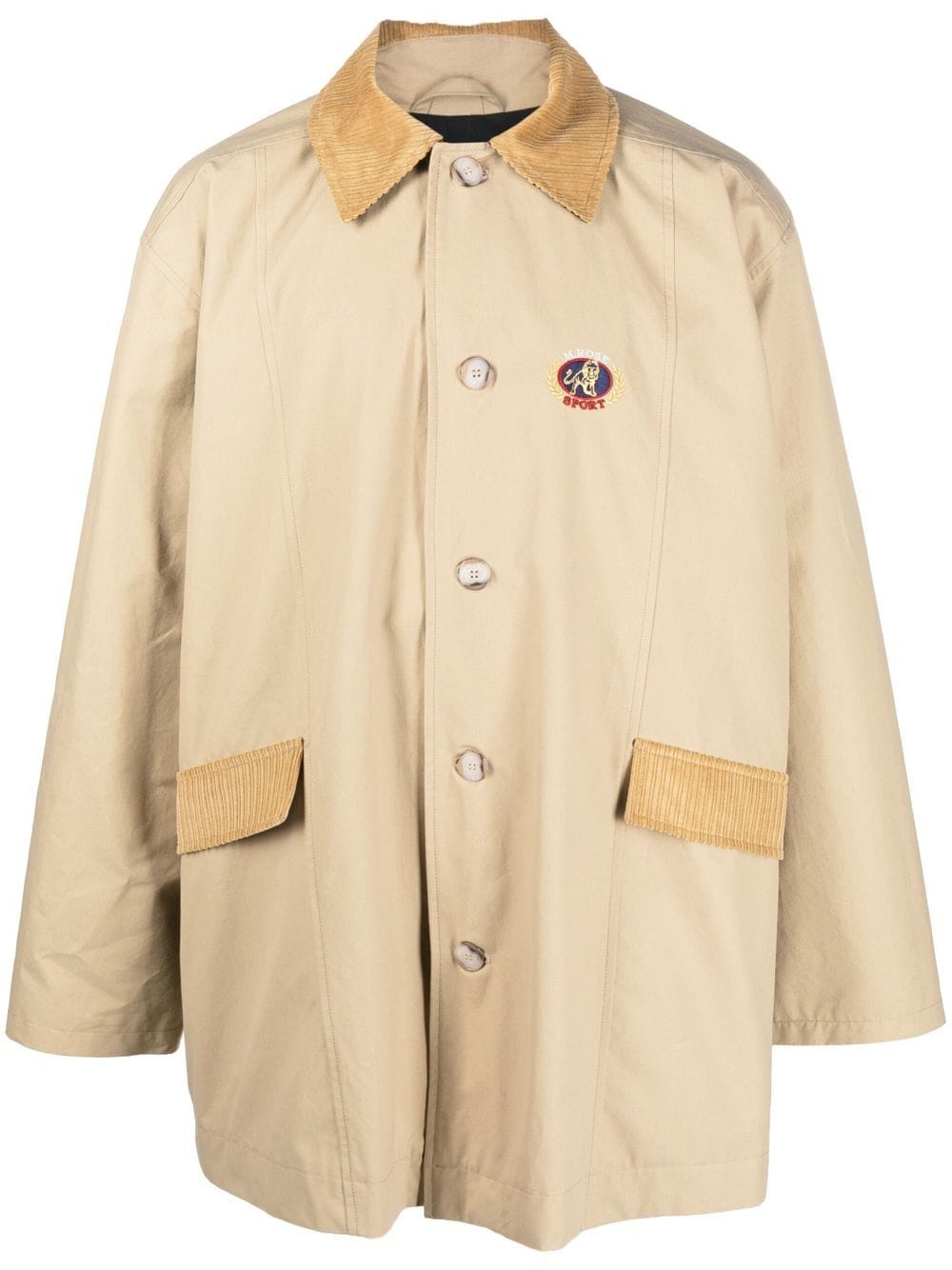 MARTINE ROSE CORDUROY-TRIMS BUTTONED TRENCH COAT