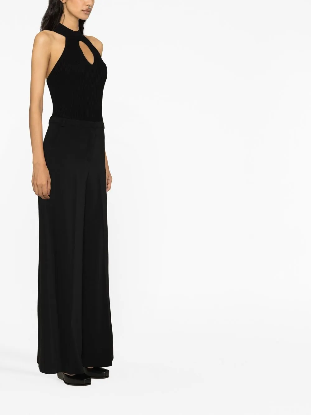 Shop Federica Tosi Halterneck Ribbed Knit Top In Black
