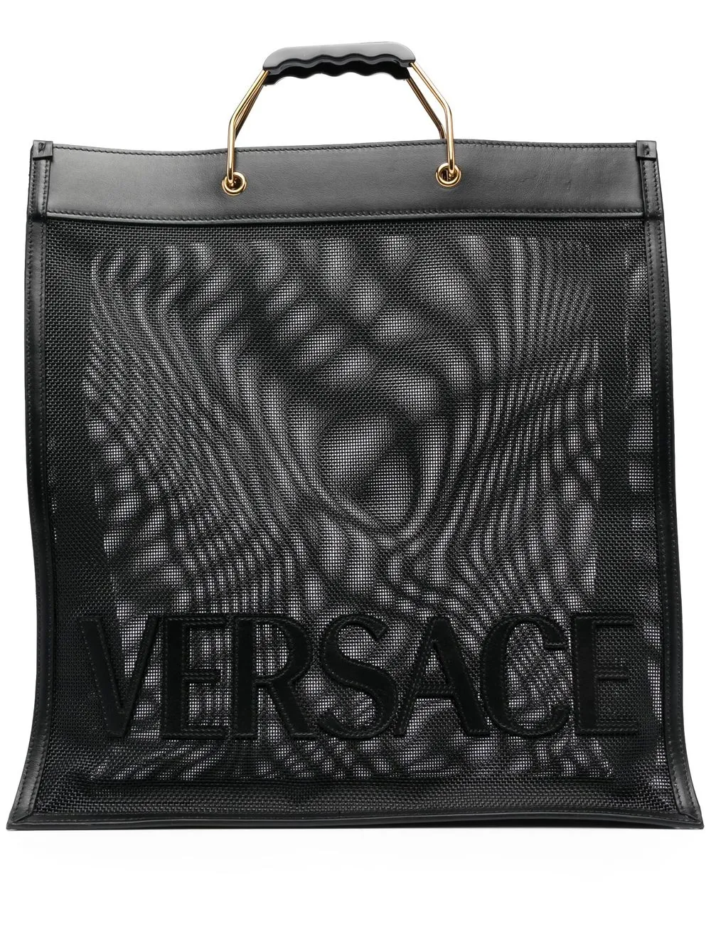 

Versace logo-patch mesh tote bag - Black