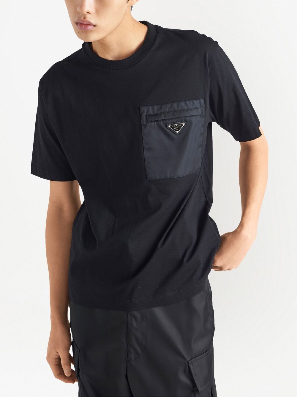 Shop Prada Re-nylon Panelled T-shirt In Black