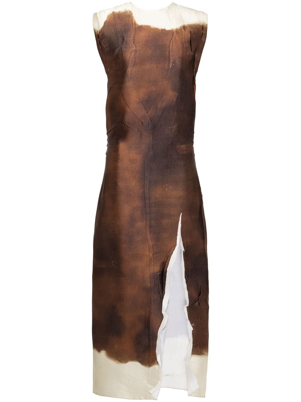 Shop Prada Satin Printed Maxi Dress In Brown