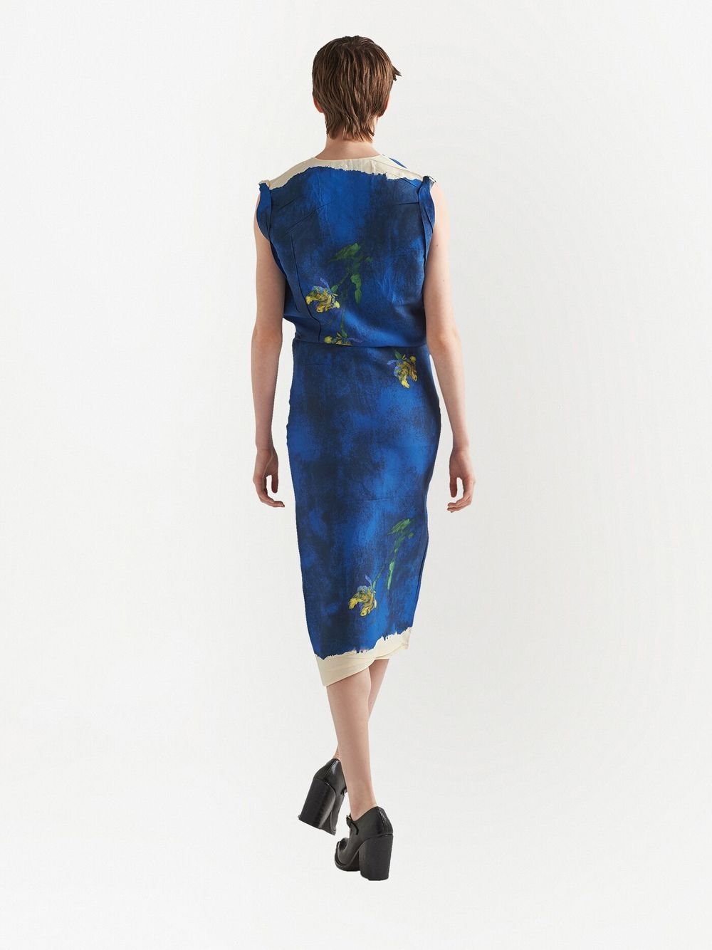 Shop Prada Floral-print Sheath Dress In Blue