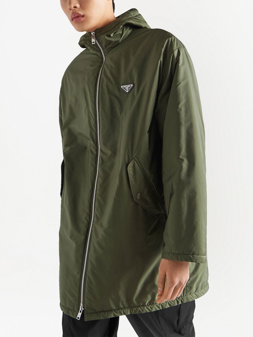 Shop Prada Re-nylon Long Raincoat In 绿色