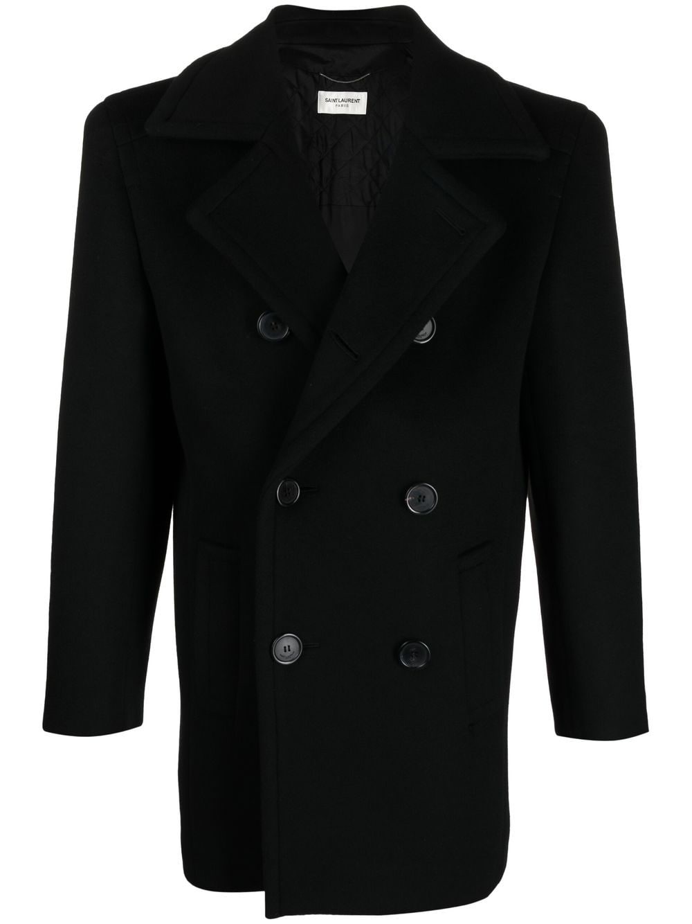 Saint Laurent Double-breasted Coat In Black