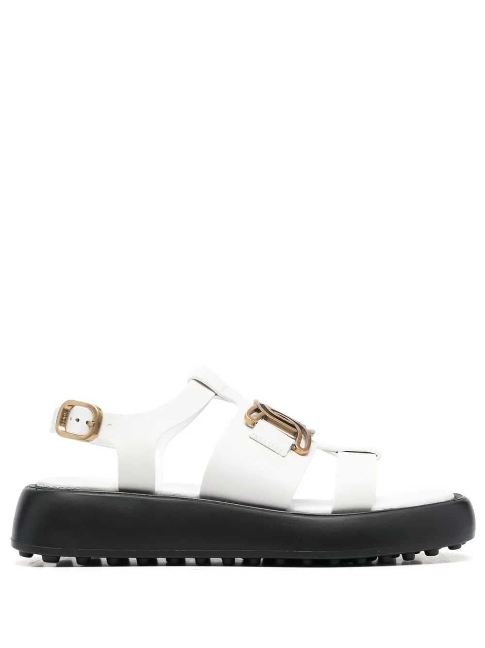 

Tod's leather flatform logo plaque sandals - White