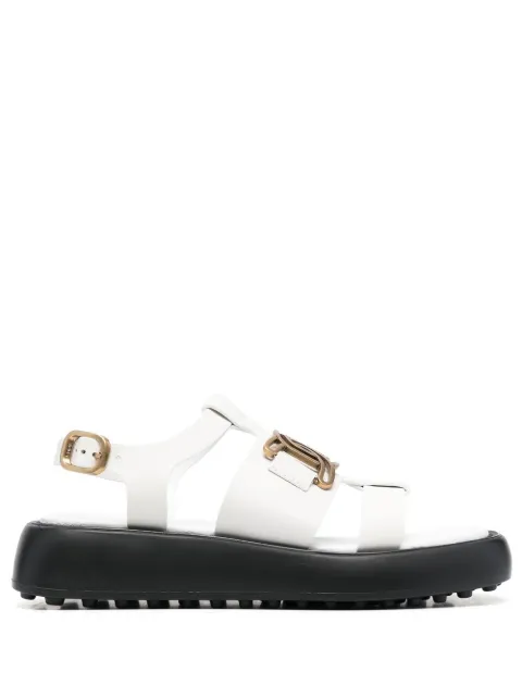 Tod's leather flatform logo plaque sandals