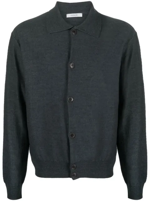 ribbed classic-collar cardigan