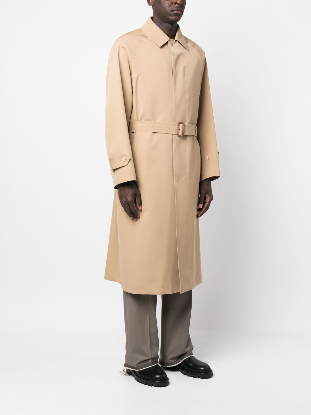 buckle-waist wool trench coat