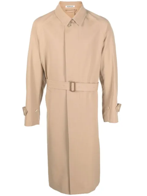 buckle-waist wool trench coat