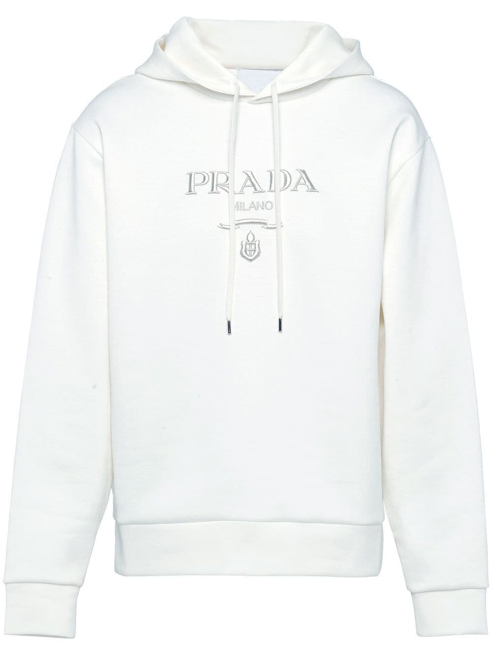 Shop Prada Logo-embroidered Cotton Hoodie In F0j36 White/silver