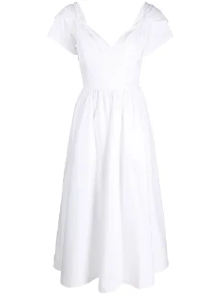 flared mid-length dress Women's Summer Mid-Length Dress Ruffled Sleeve Covered V-Neck Elegant  Wedding Party Swing A-Line Slim Flared Dress