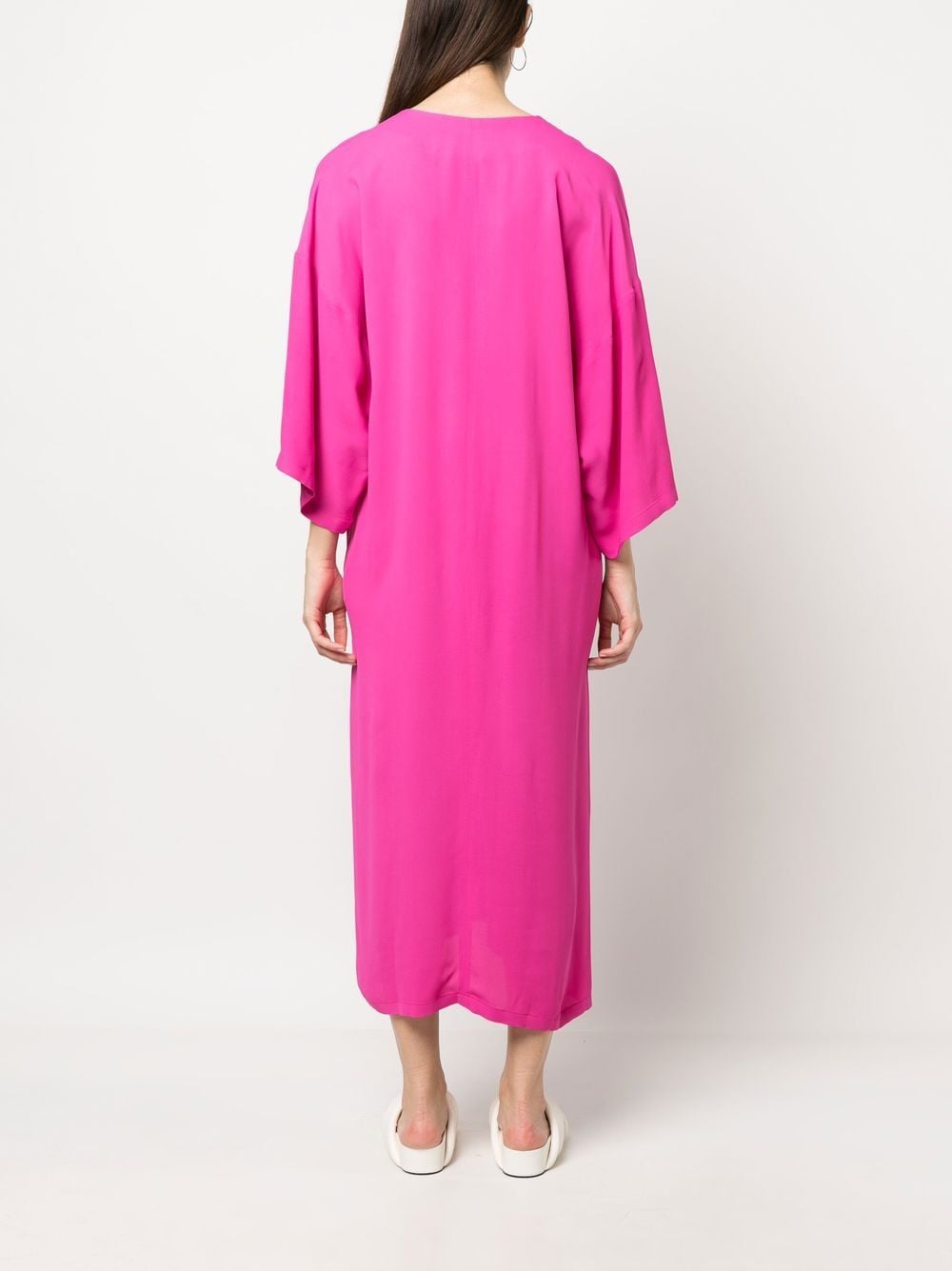 Shop Fabiana Filippi Belted Long-sleeved Midi Dress In Rosa