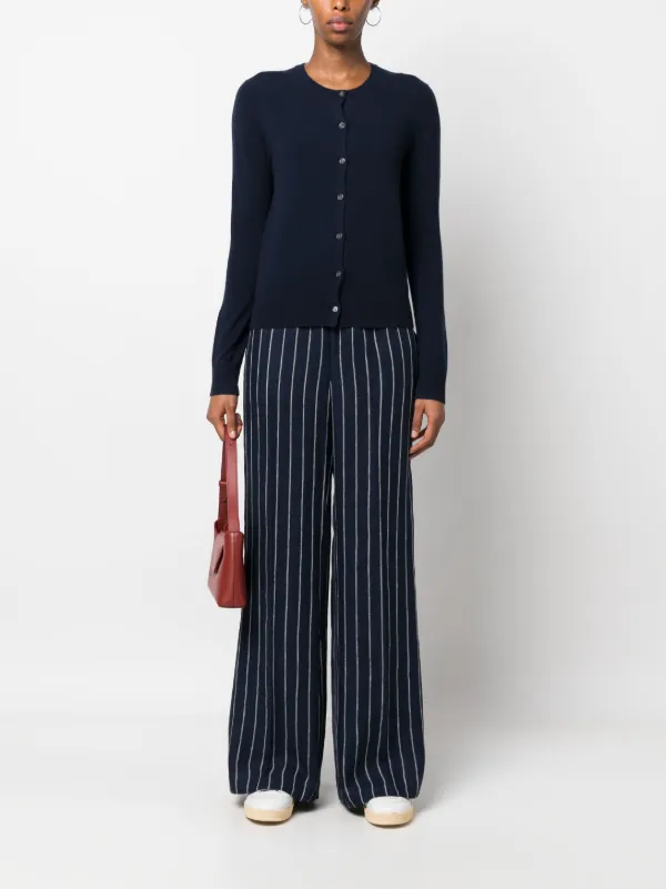 Polo Ralph Lauren Pinstriped wide leg Linen Trousers Blue FARFETCH AZ