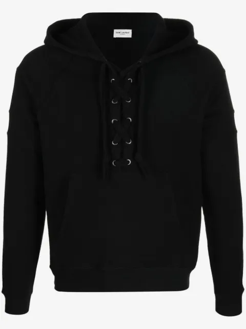 Saint Laurent lace-up organic-cotton hoodie