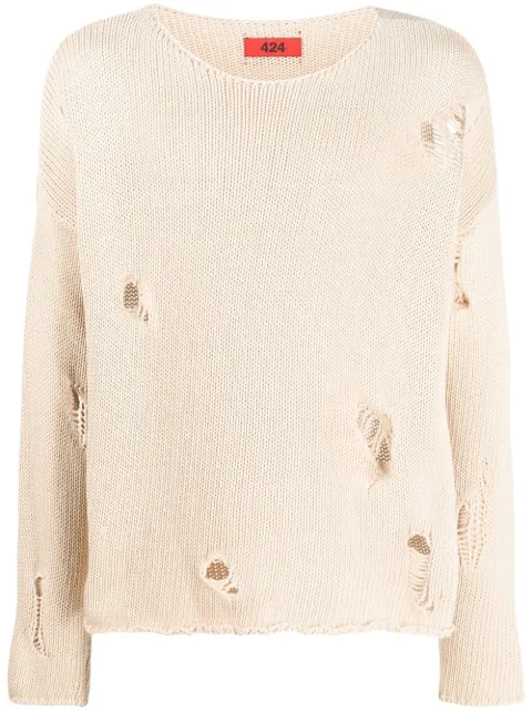 424 ripped-detail crew-neck sweatshirt