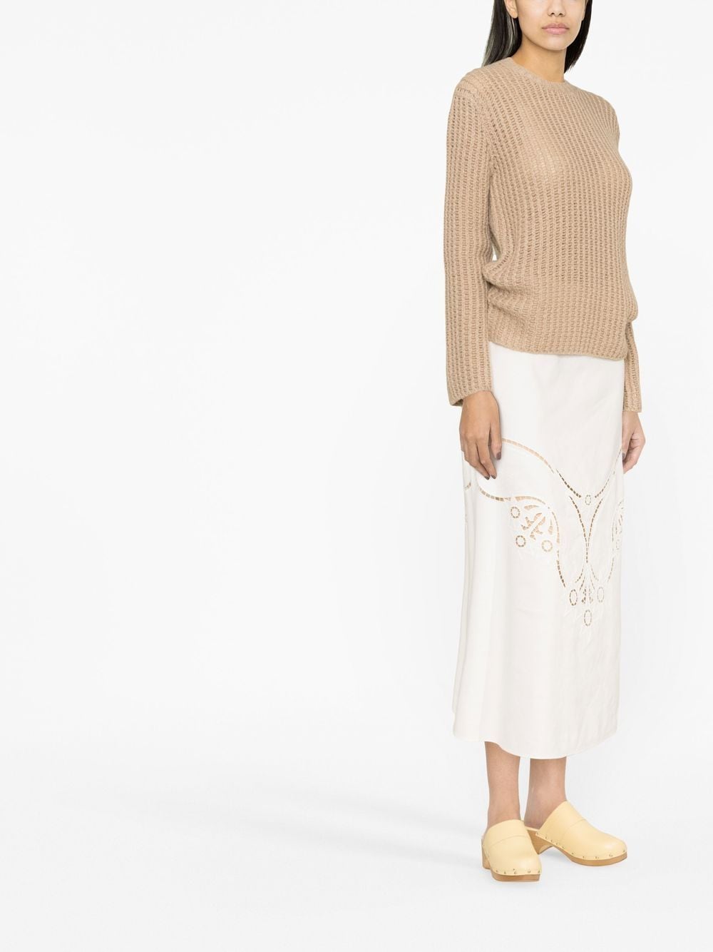 Shop Chloé High-waisted Embroidered-design Skirt In White