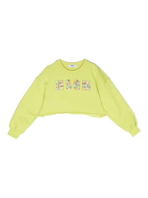 MSGM Kids floral sequin-embellished crew neck sweatshirt