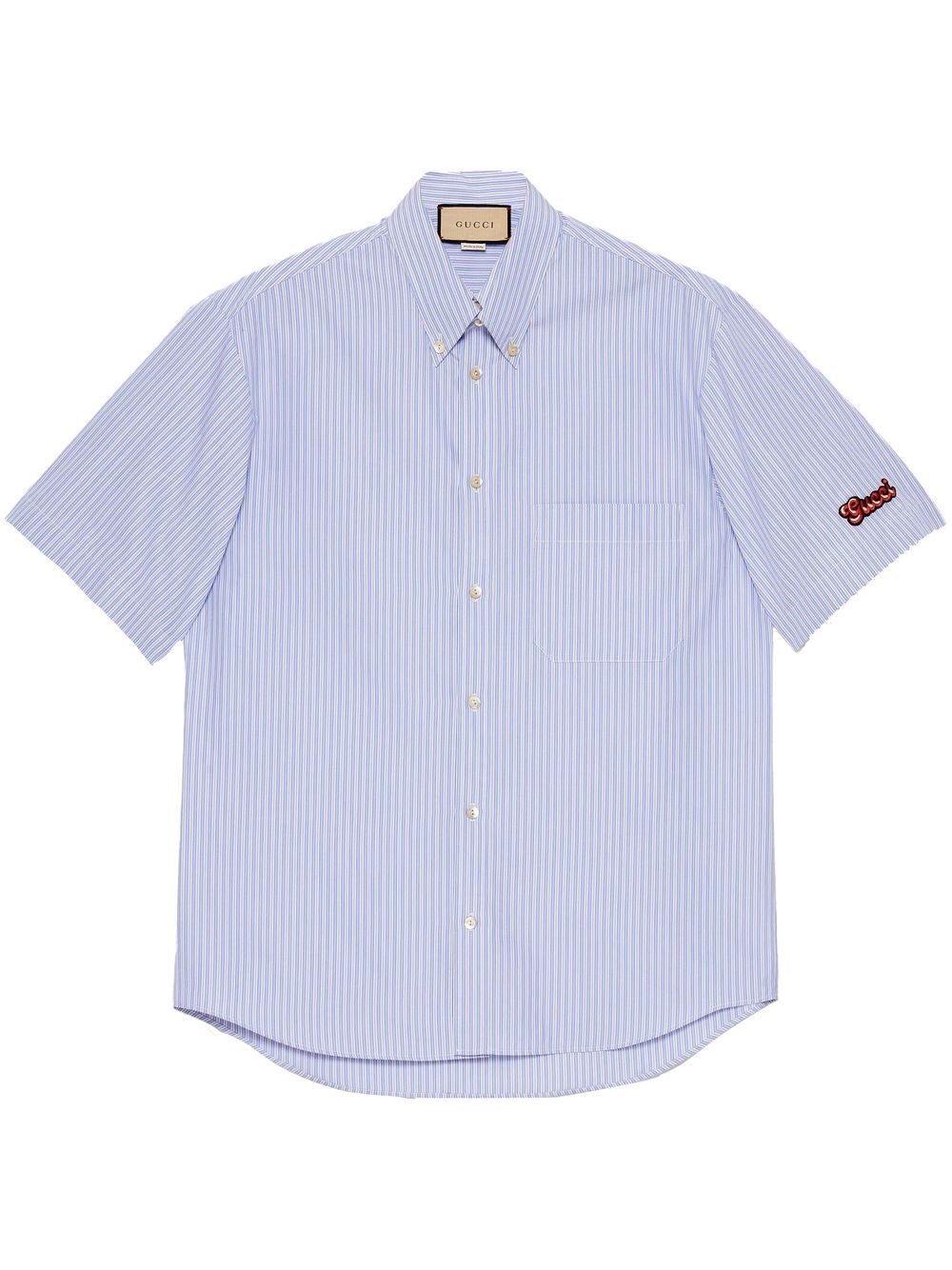 Gucci Logo-embroidered Stripe-print Shirt In Blau