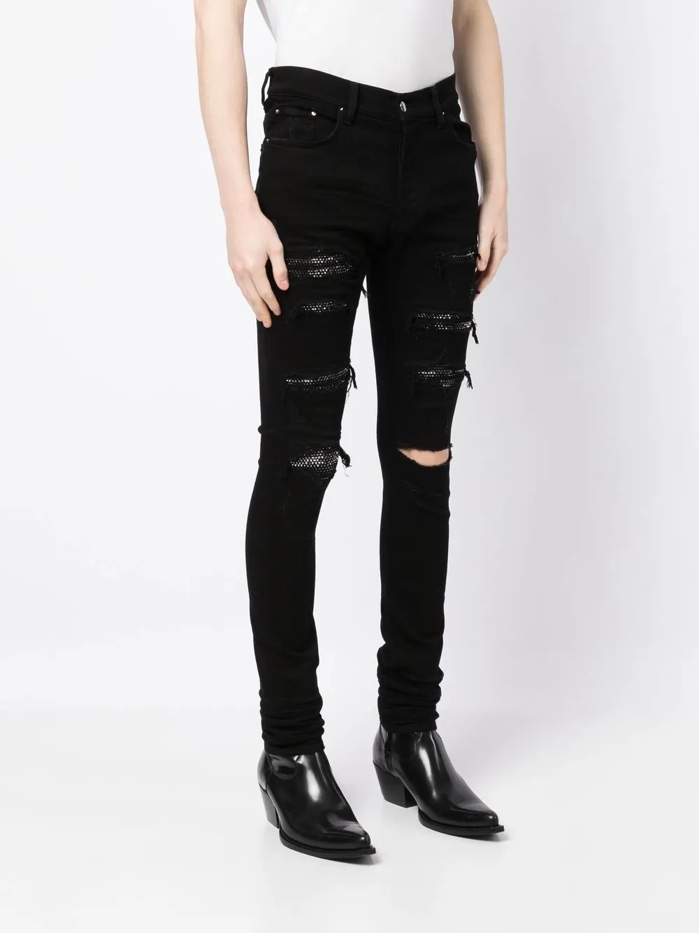 Amiri Thrasher Crystal-embellished Jeans In Schwarz