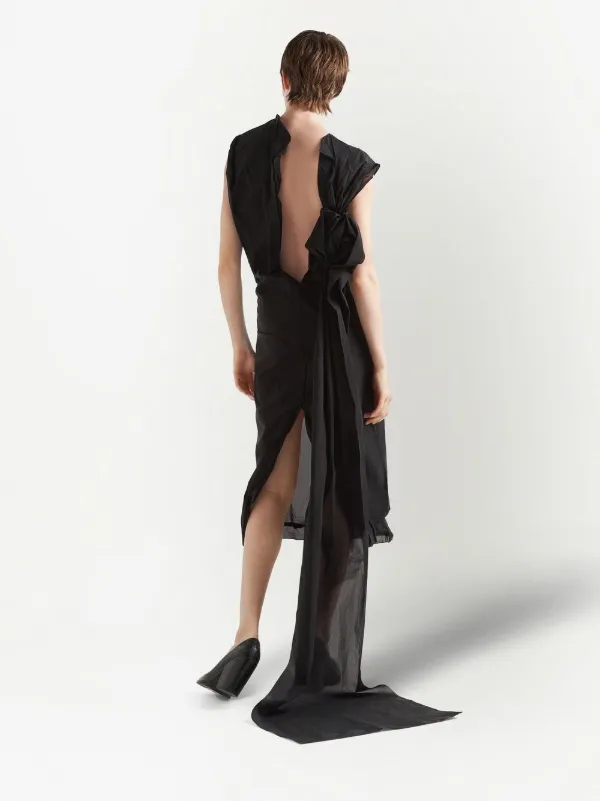 【送料&関税込】Prada Flared One Sleeve Midi Dress Prada drape-detail Midi Dress | Black | FARFETCH