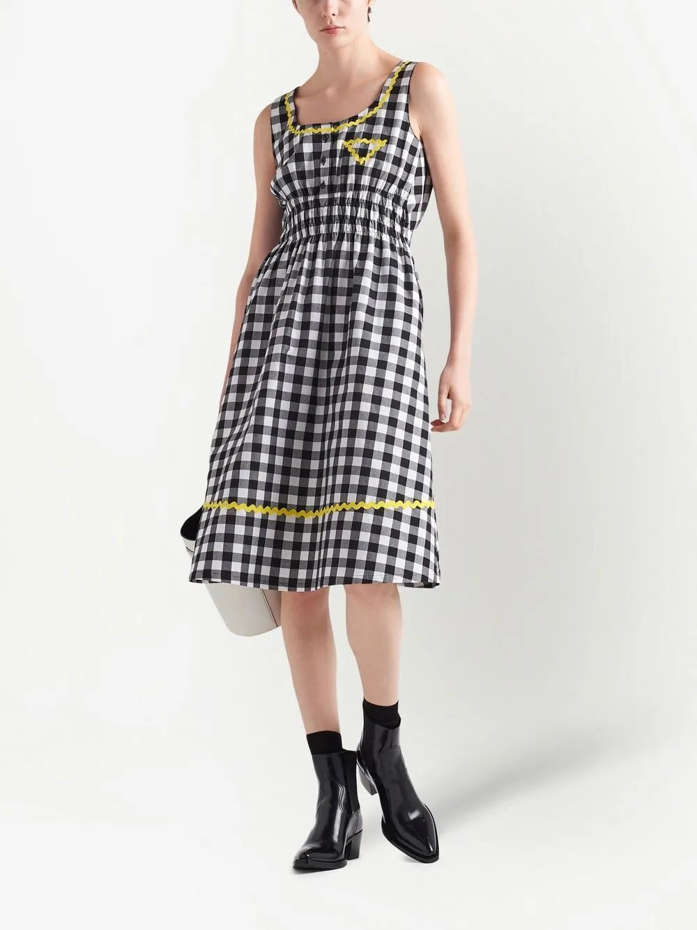 Prada Midi-jurk met gingham ruit - Zwart