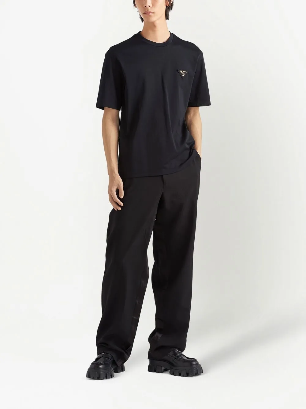 Prada T-shirt met logopatch - F0002 BLACK