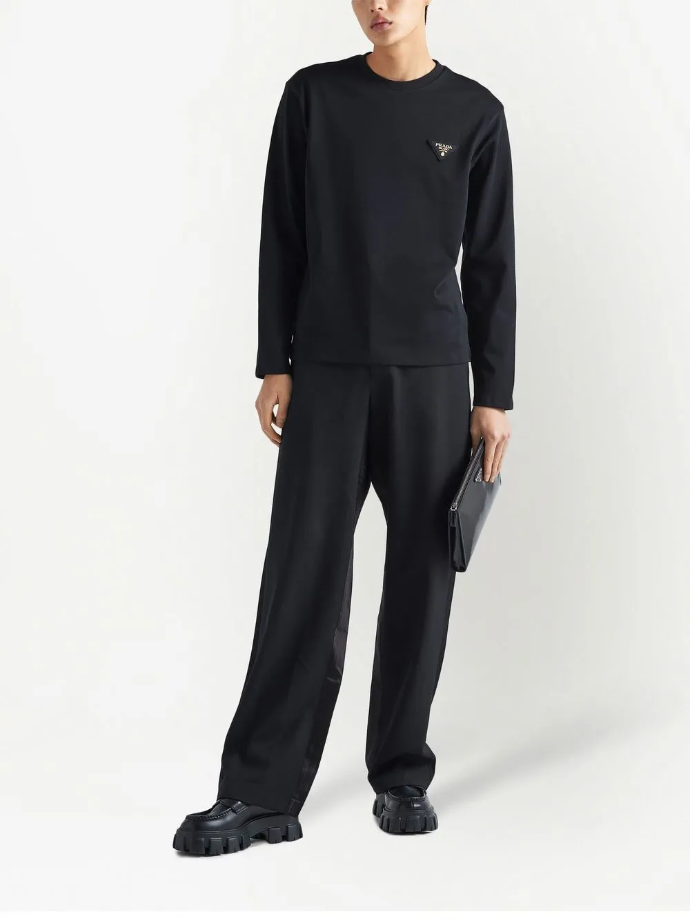 Prada T-shirt met logopatch - F0002 BLACK