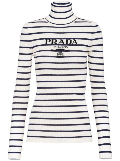 Pull rayé à logo intarsia - Prada - Modalova