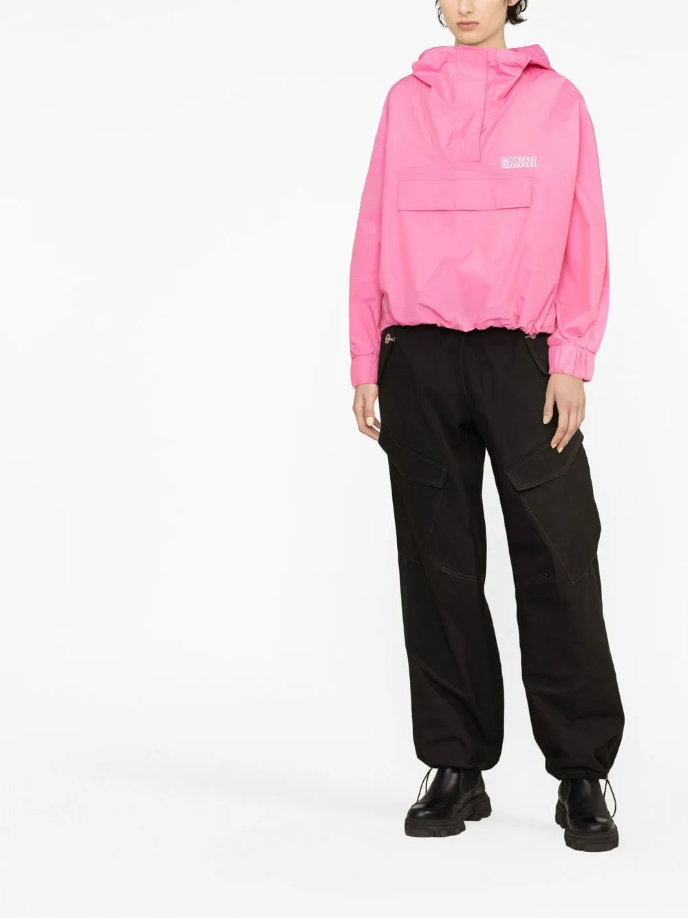 GANNI Windjack met logo - Roze