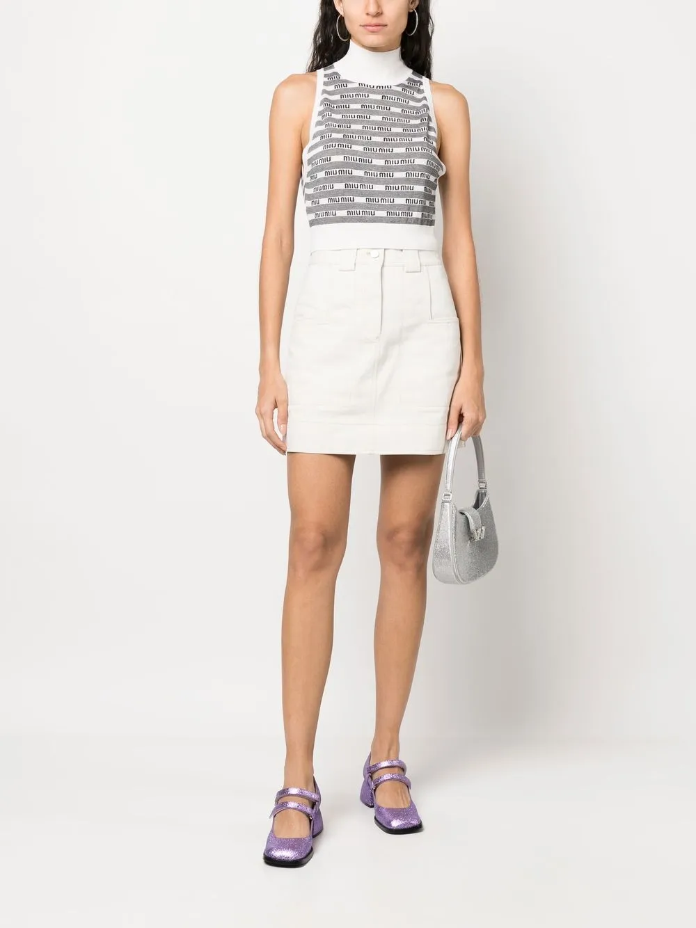 Miu Miu Top met all-over logo - Wit