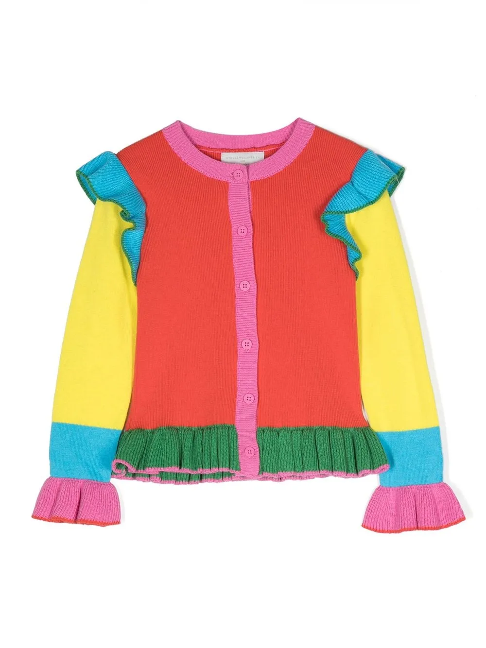 

Stella McCartney Kids colour-block ruffled-detail cardigan - Blue