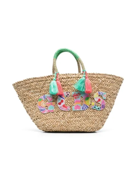 Gcds Kids sac cabas en paille à logo appliqué
