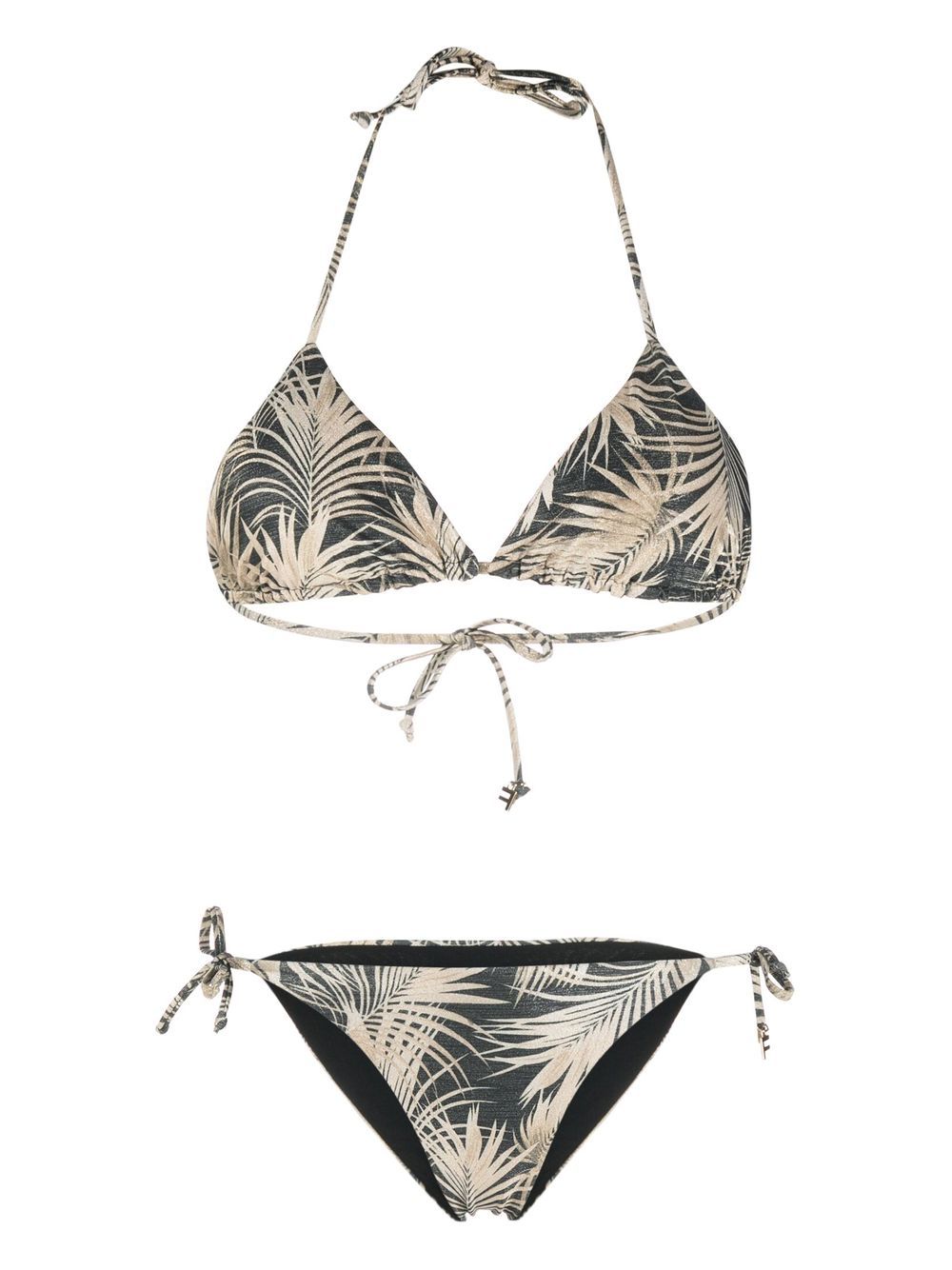 

Fisico leaf-print halterneck tie bikini - Black