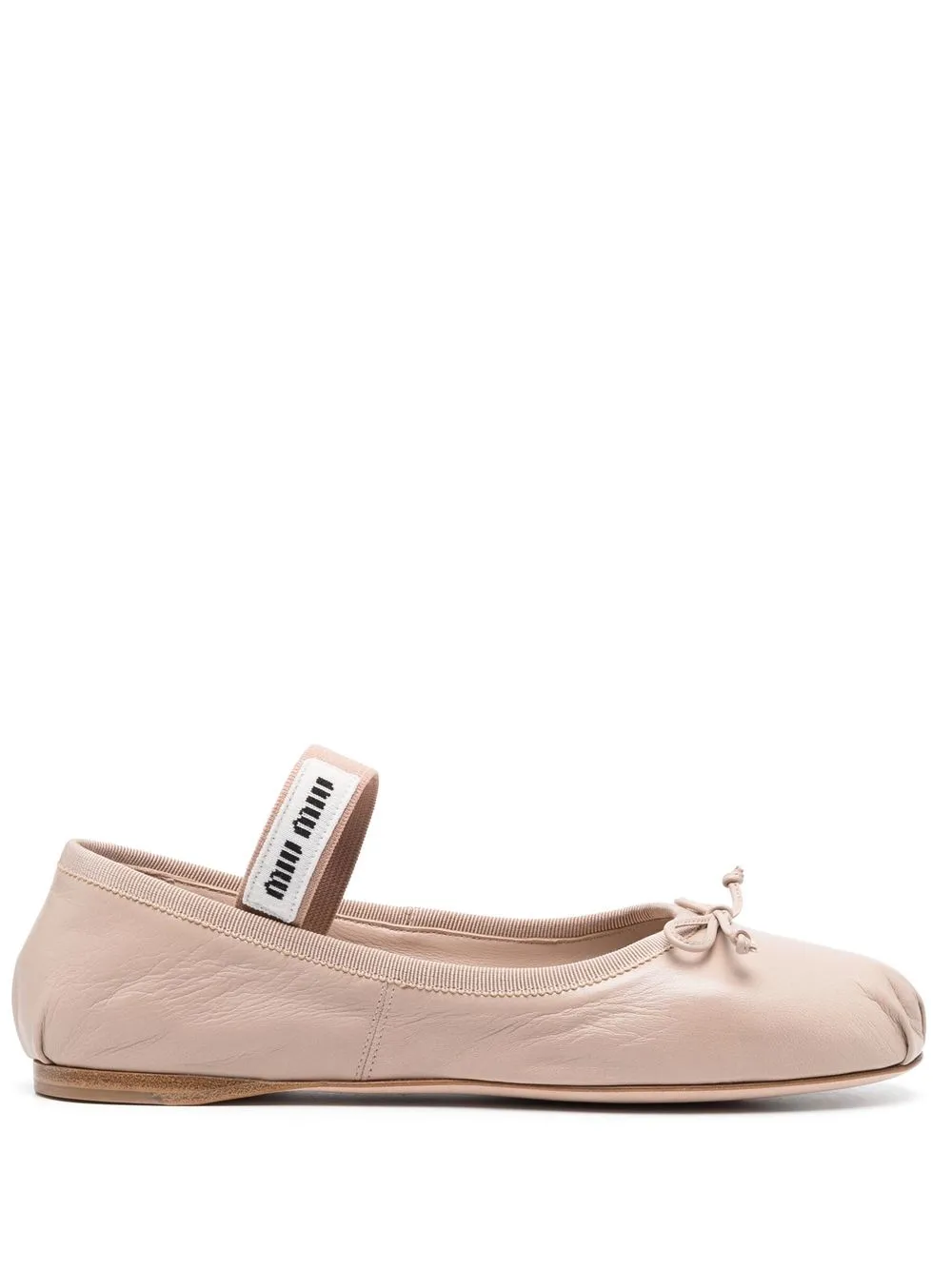 Miu Miu Logo-printed Bow Detailed Ballerina Shoes In Brown