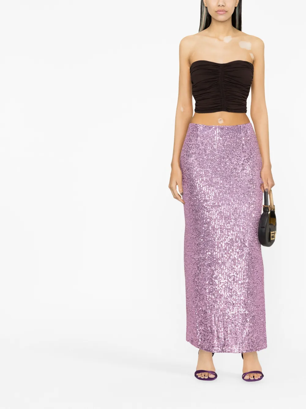 Saint Laurent Ruched Strapless Top In Brown