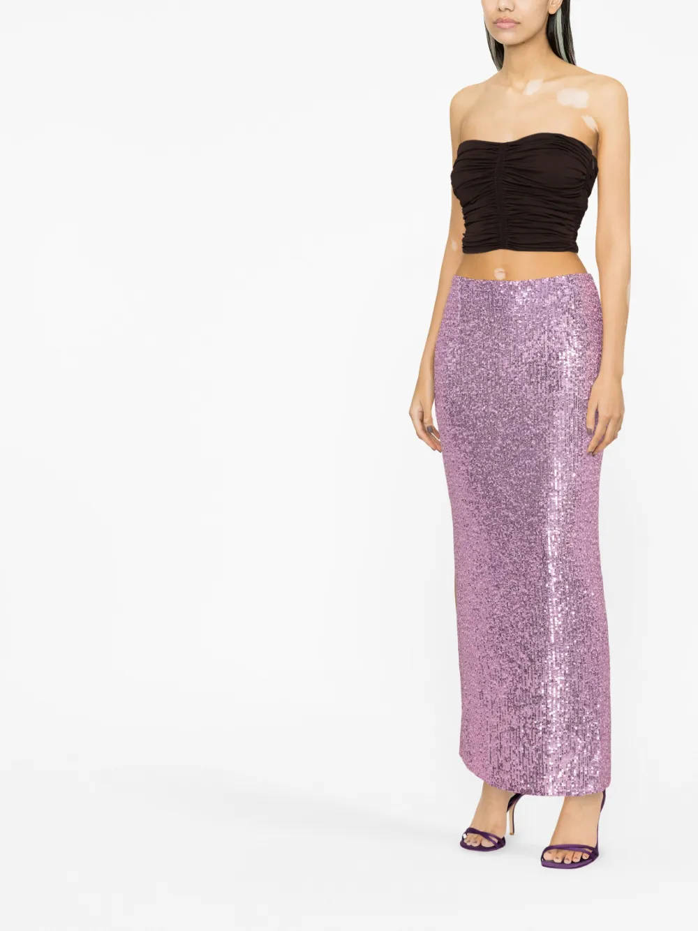 Saint Laurent Ruched Strapless Top In Brown