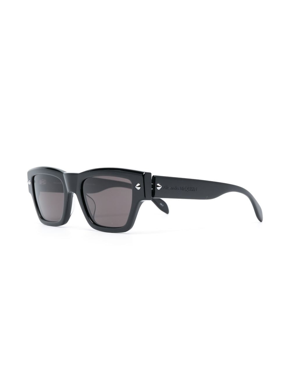 Shop Alexander Mcqueen Engraved-logo Square Sunglasses In Black