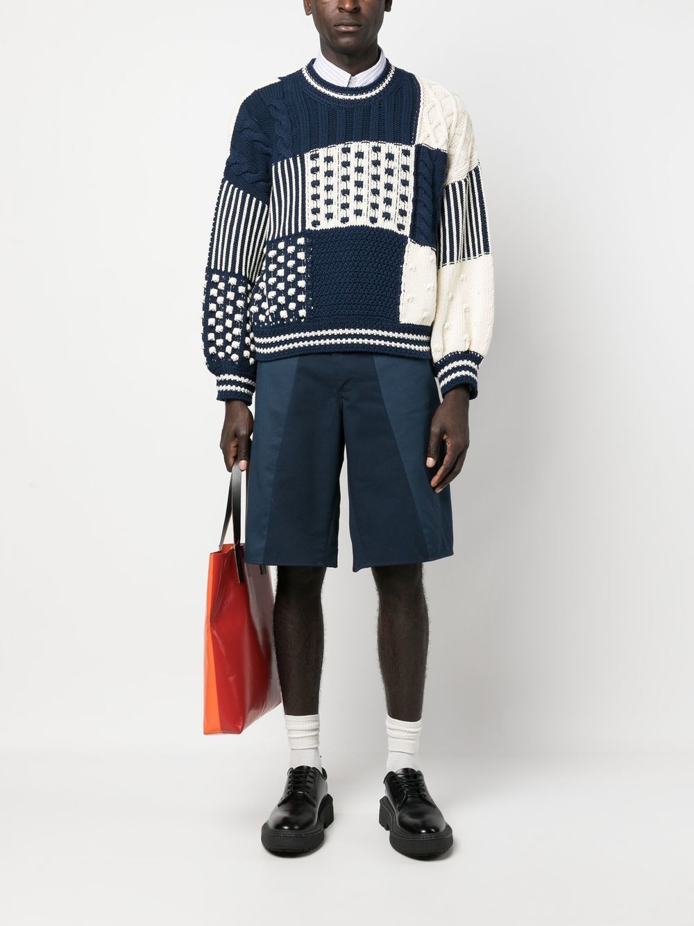 Shop Kenzo Chunky-knit Panelled Jumper In Blue