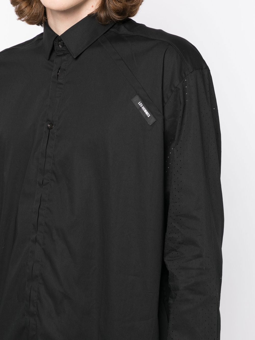 Shop Les Hommes Logo-patch Shirt In Black